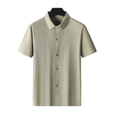 Men's Plus-sized Plus Size Fashion Casual Square Collar Striped Ice Silk Shirt