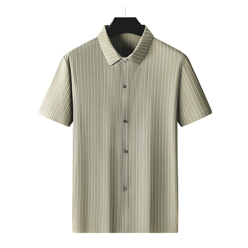 Men's Plus-sized Plus Size Fashion Casual Square Collar Striped Ice Silk Shirt