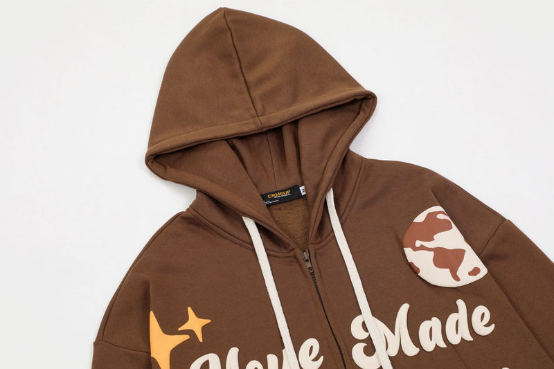 Unisex Hooded Printed Cardigan Hoodie