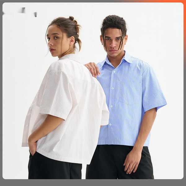 Men's Loose Short Striped Shirt Short Sleeve