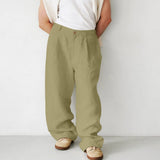 Men's Loose Linen Pleated High Waist Jogger Pants Breathable Daily Casual Pants