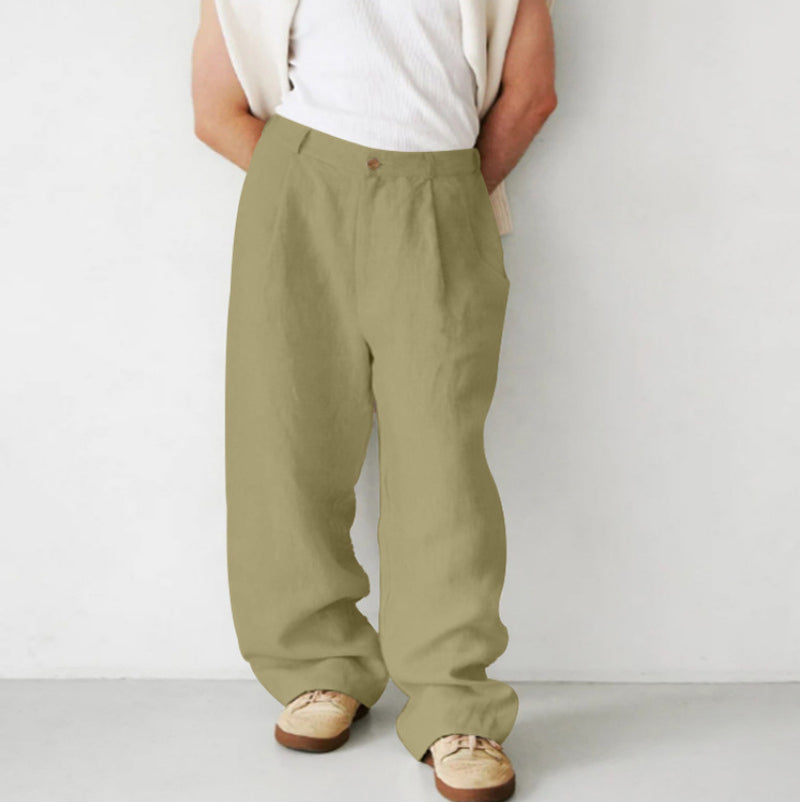 Men's Loose Linen Pleated High Waist Jogger Pants Breathable Daily Casual Pants