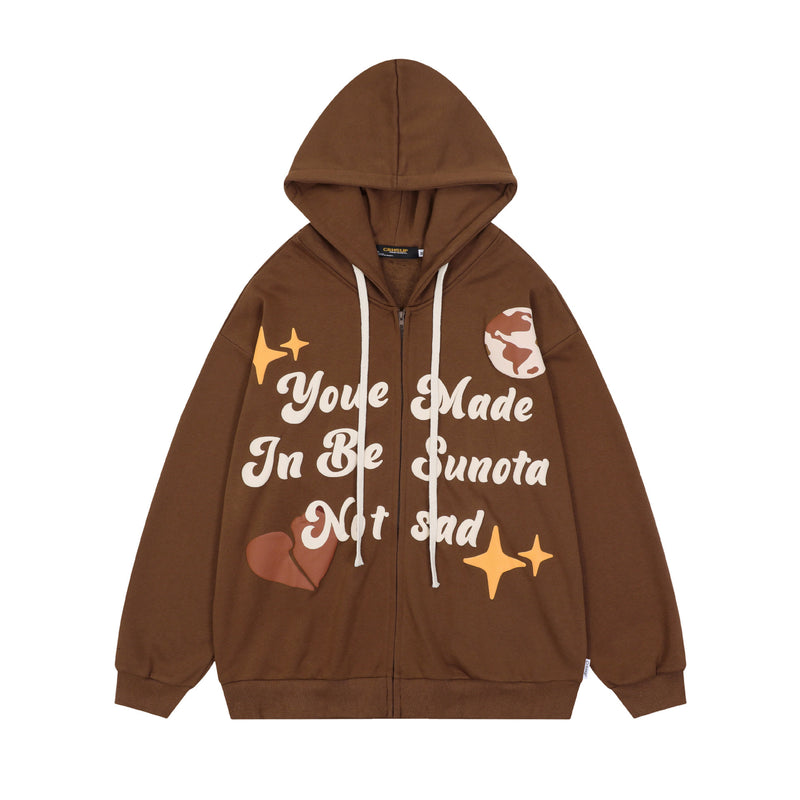 Unisex Hooded Printed Cardigan Hoodie