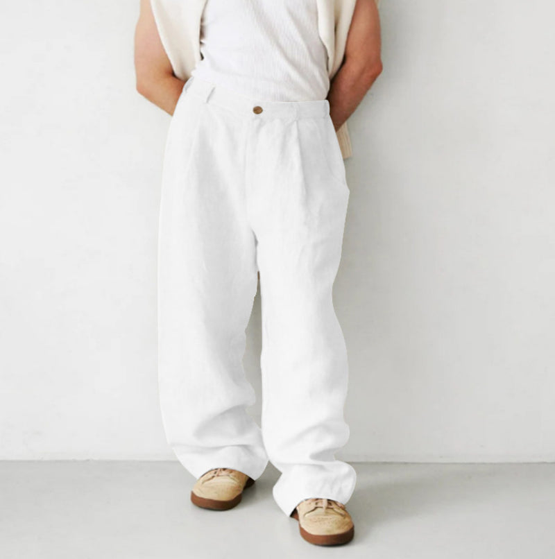 Men's Loose Linen Pleated High Waist Jogger Pants Breathable Daily Casual Pants