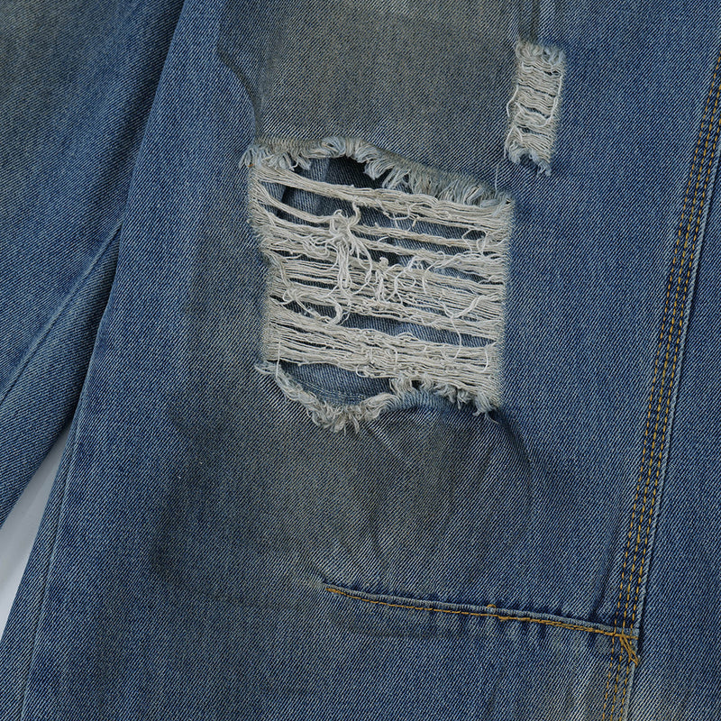 Ripped Dirty Denim Trousers For Men