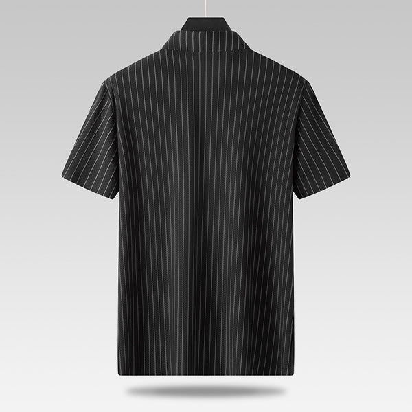 Men's Plus-sized Plus Size Fashion Casual Square Collar Striped Ice Silk Shirt
