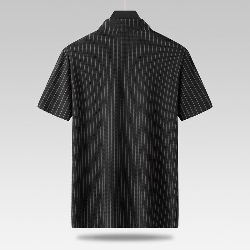 Men's Plus-sized Plus Size Fashion Casual Square Collar Striped Ice Silk Shirt