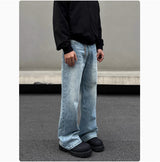 Men's Retro Whisker Washed Blue Straight Jeans