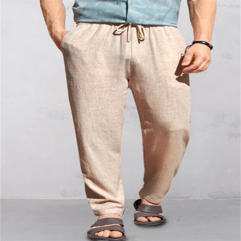 Men's Linen Breathable Outdoor Pants Loose Drawstring Pants Comfortable Casual Pants