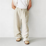 Men's Loose Linen Pleated High Waist Jogger Pants Breathable Daily Casual Pants
