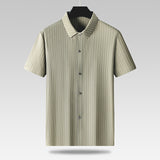 Men's Plus-sized Plus Size Fashion Casual Square Collar Striped Ice Silk Shirt