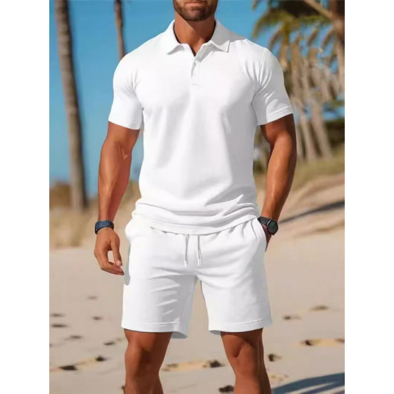 Men's Summer Casual Sports All-matching Slim Fit Short-sleeved Polo Shirt Shorts