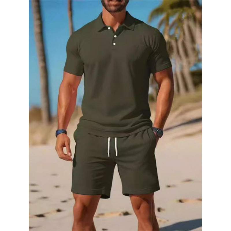 Men's Summer Casual Sports All-matching Slim Fit Short-sleeved Polo Shirt Shorts