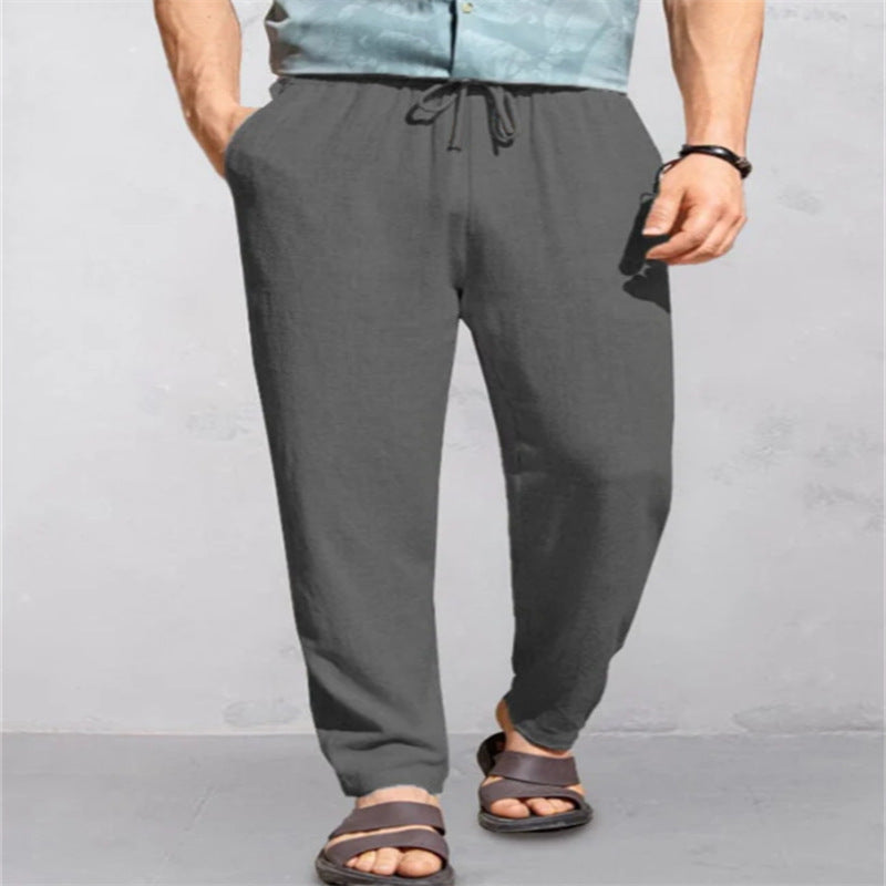 Men's Linen Breathable Outdoor Pants Loose Drawstring Pants Comfortable Casual Pants
