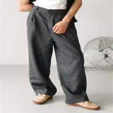 Men's Loose Linen Pleated High Waist Jogger Pants Breathable Daily Casual Pants