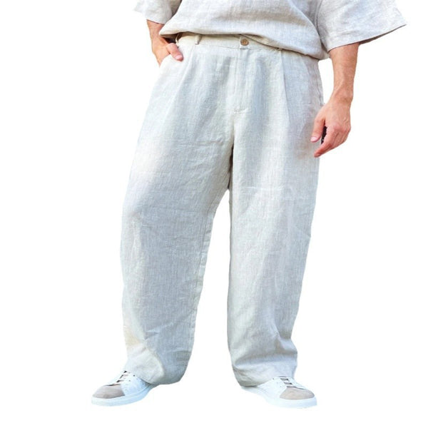 Men's Loose Linen Pleated High Waist Jogger Pants Breathable Daily Casual Pants