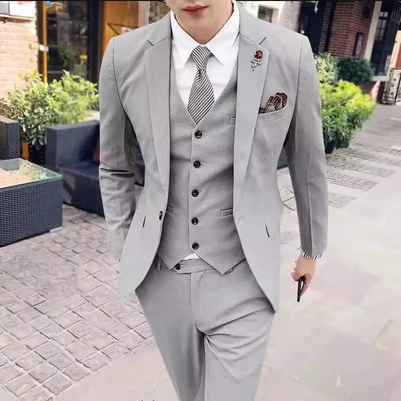 Suit Set Three-piece Set Men's Korean Style Slim Fit Business