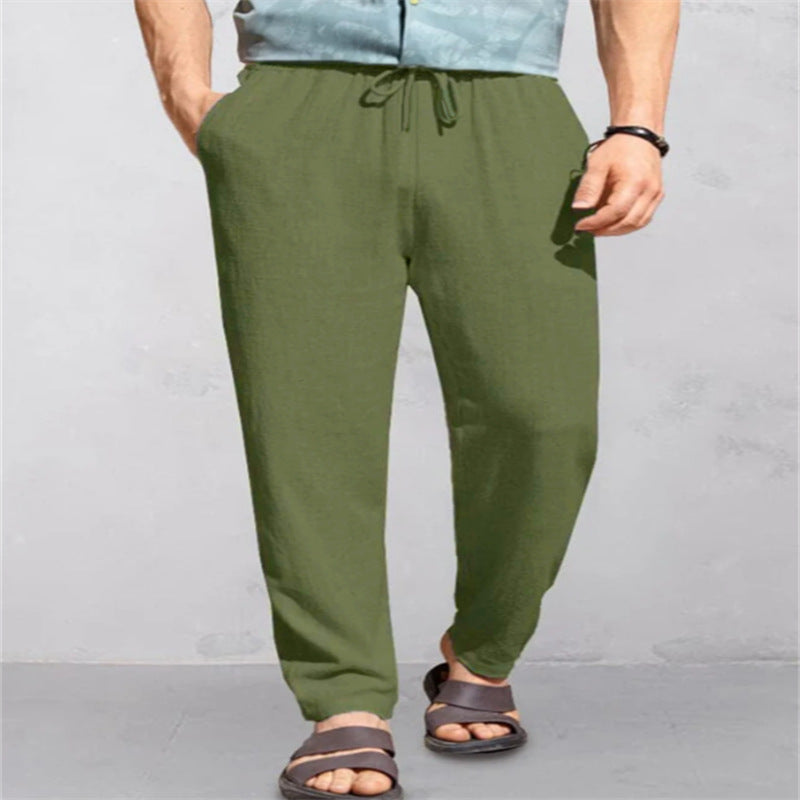 Men's Linen Breathable Outdoor Pants Loose Drawstring Pants Comfortable Casual Pants