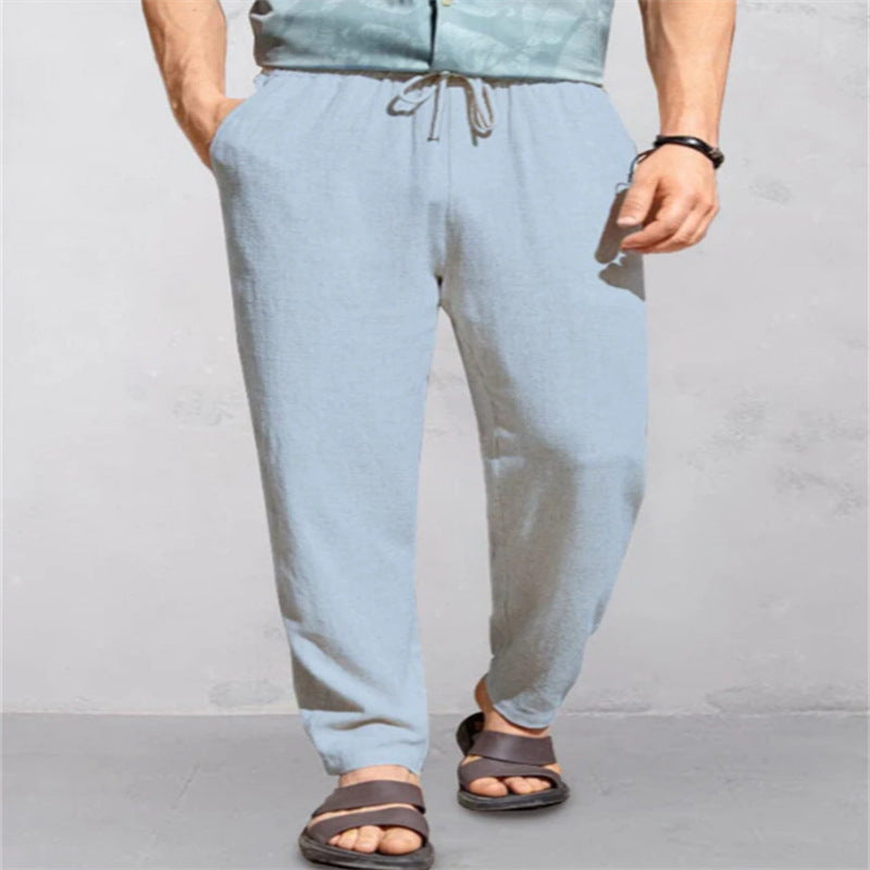 Men's Linen Breathable Outdoor Pants Loose Drawstring Pants Comfortable Casual Pants